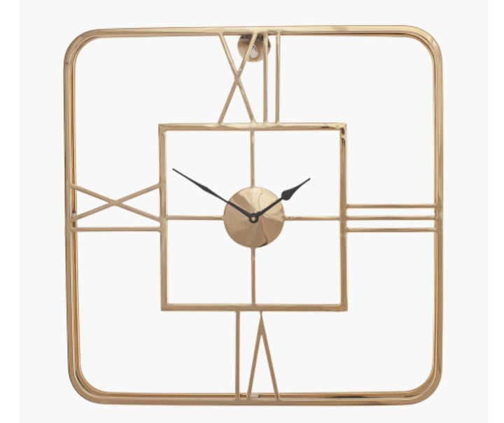 Gold Metal Double Framed Square Wall Clock
