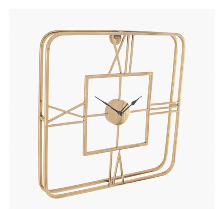 Gold Metal Double Framed Square Wall Clock