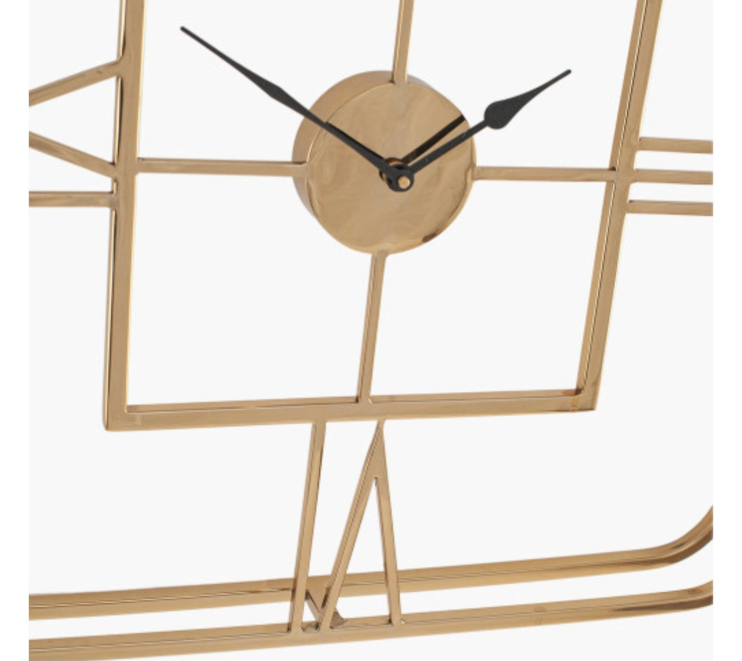 Gold Metal Double Framed Square Wall Clock