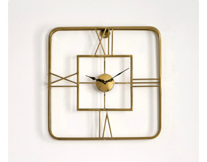 Gold Metal Double Framed Square Wall Clock