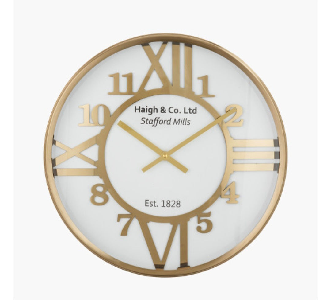 Gold Metal and White Face Round Wall Clock