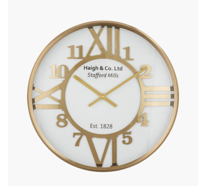 Gold Metal and White Face Round Wall Clock