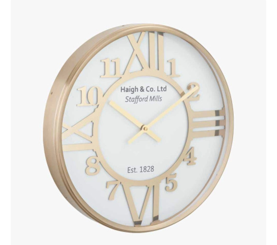 Gold Metal and White Face Round Wall Clock