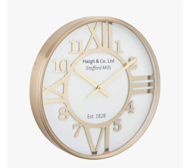 Gold Metal and White Face Round Wall Clock