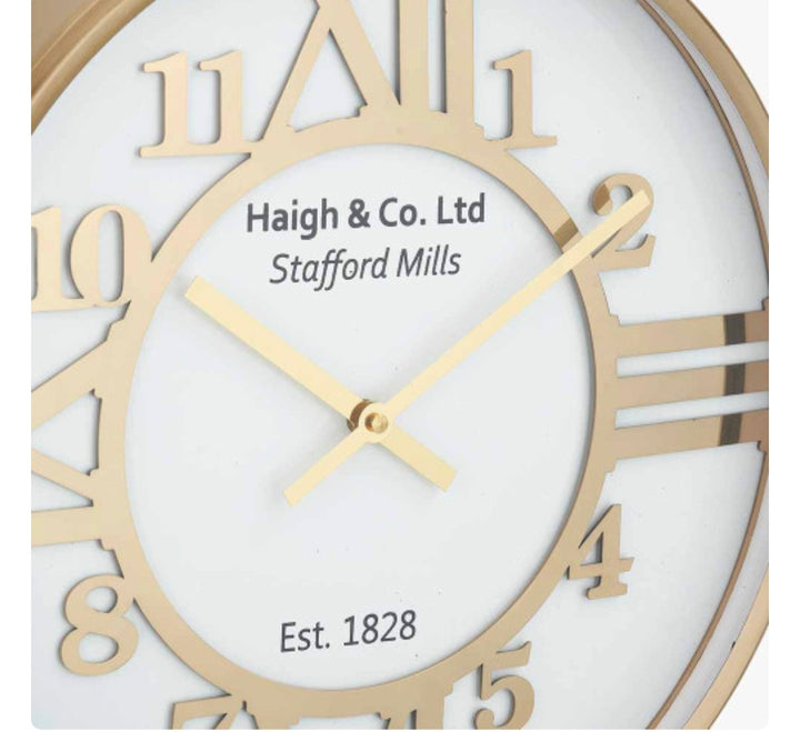 Gold Metal and White Face Round Wall Clock