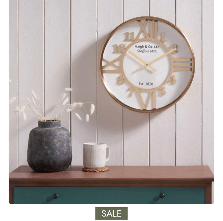 Gold Metal and White Face Round Wall Clock