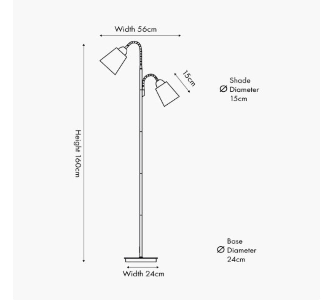 Juna Black Metal and Natural Wood Two Head Floor Lamp