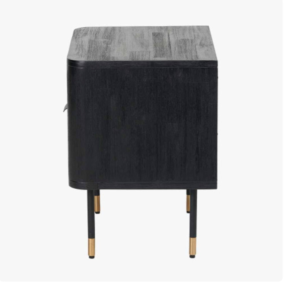 Fiji Black Acacia Wood and Natural Rattan 1 Drawer 1 Shelf Unit