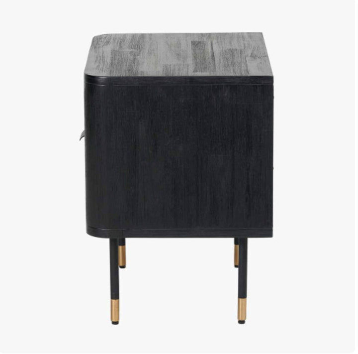 Fiji Black Acacia Wood and Natural Rattan 1 Drawer 1 Shelf Unit