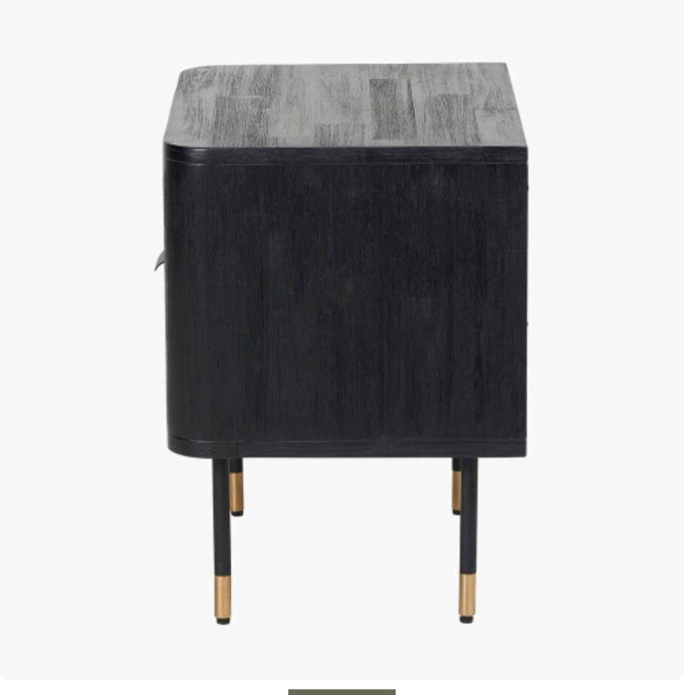 Fiji Black Acacia Wood and Natural Rattan 1 Drawer 1 Shelf Unit