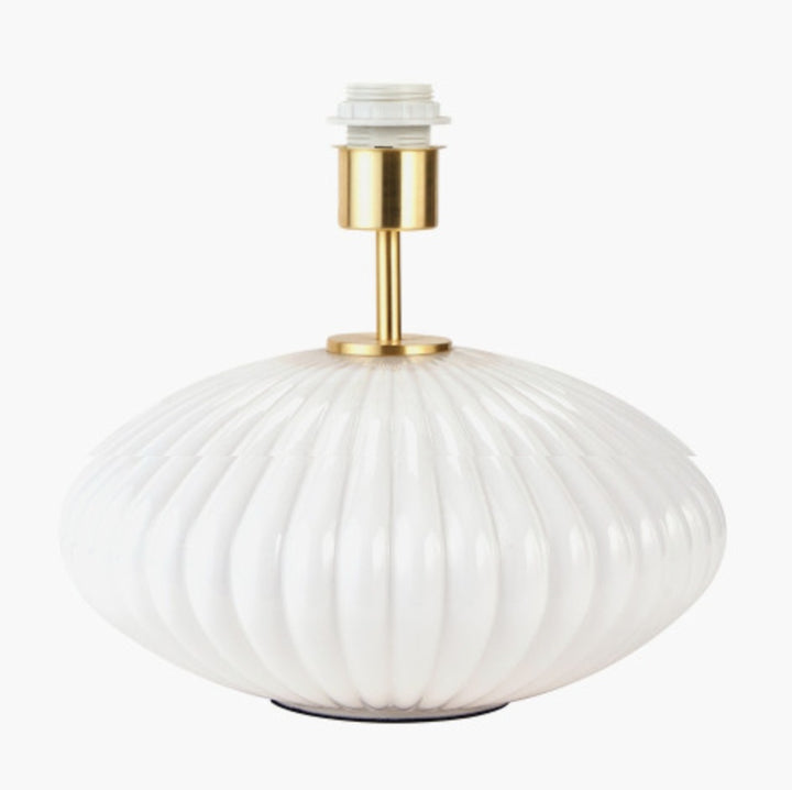 Emilia White Ribbed Glass and Gold Metal Oval Table Lamp Base with Zara 35cm Black Silk Lined Cylinder Lampshade