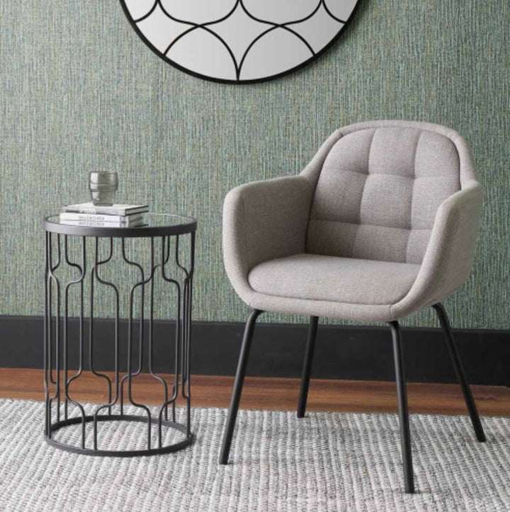 Alba Grey Linen Mix and Black Metal Carver Dining Chair