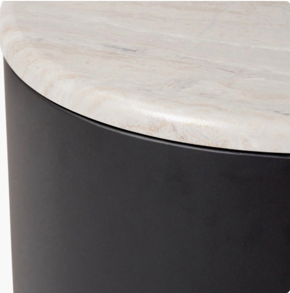 Remy White Marble Effect and Black Metal Storage Side Table