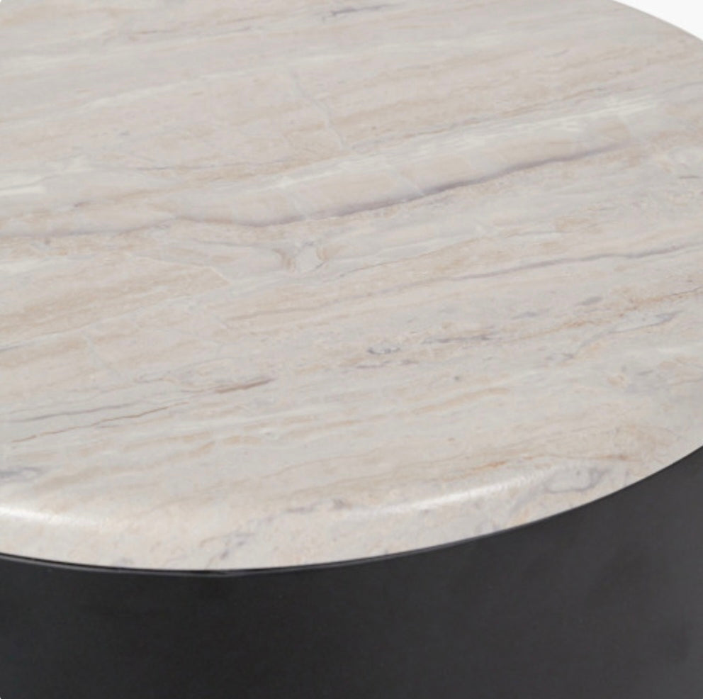Remy White Marble Effect and Black Metal Storage Side Table