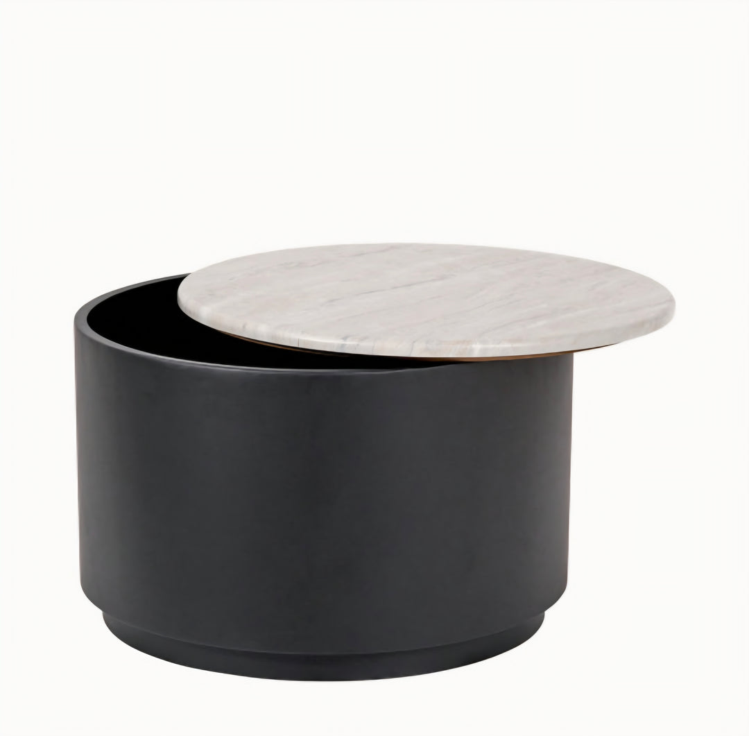 Remy White Marble Effect and Black Metal Storage Coffee Table