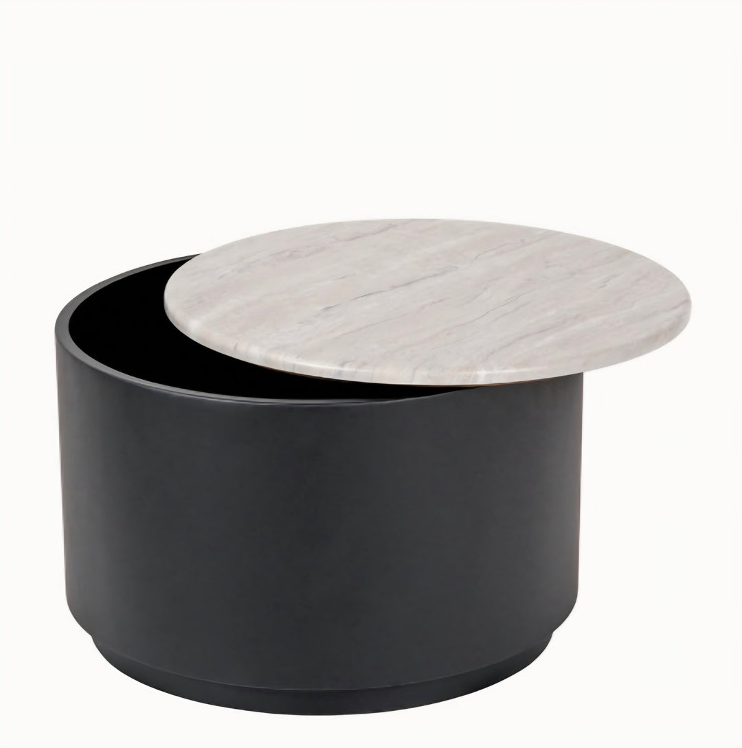 Remy White Marble Effect and Black Metal Storage Coffee Table