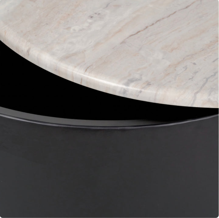 Remy White Marble Effect and Black Metal Storage Coffee Table