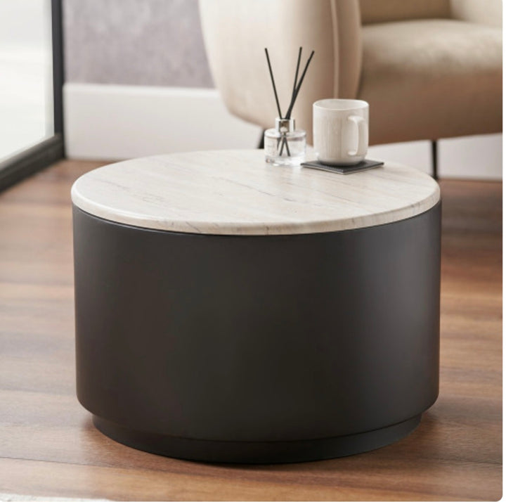 Remy White Marble Effect and Black Metal Storage Coffee Table