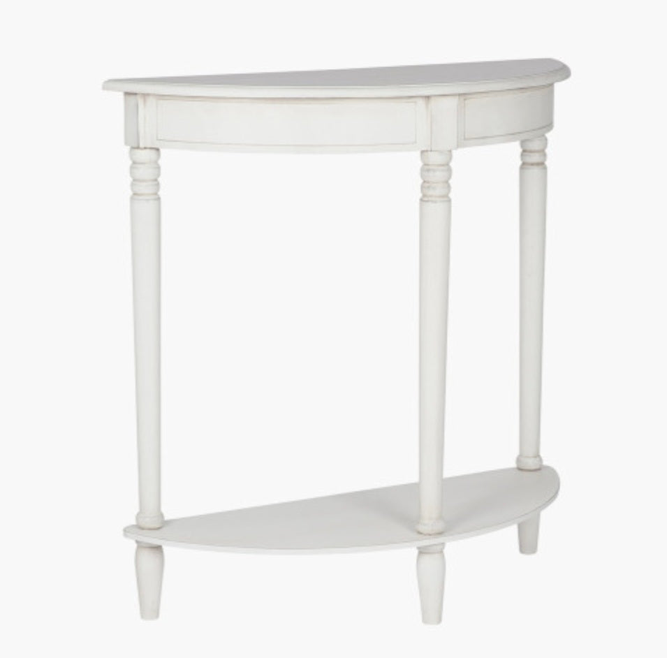 Heritage Elizabeth White Pine Wood Half Moon Console