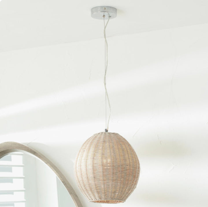 Raffles Large Rattan Cream Wash Pendant