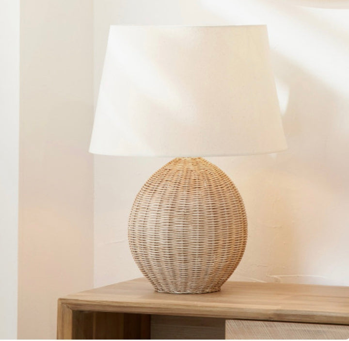 Raffles Large Rattan Cream Wash Table Lamp Base with Coast 40cm Cream Calico Tapered Lampshade