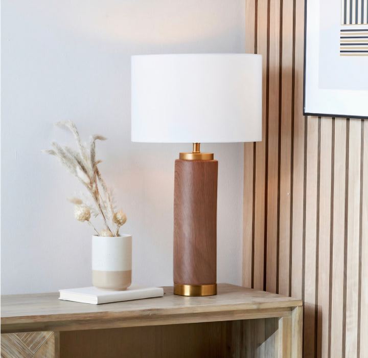 Carrara Wood Effect Ceramic Tall Table Lamp