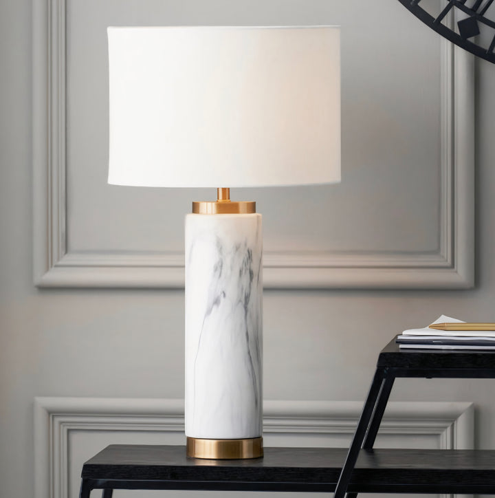 Carrara Marble Effect Ceramic Tall Table Lamp