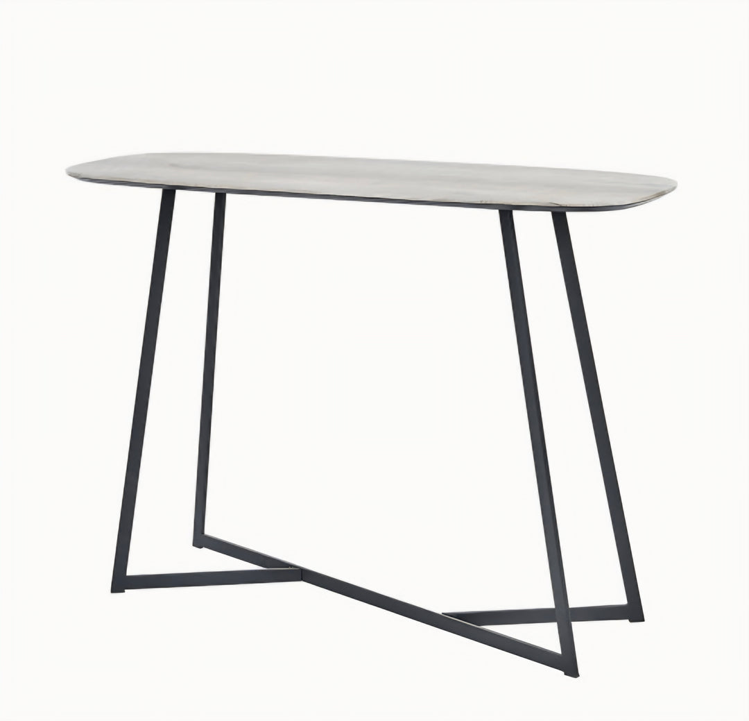 Ukiah Grey Oak Veneer and Black Metal Console Table