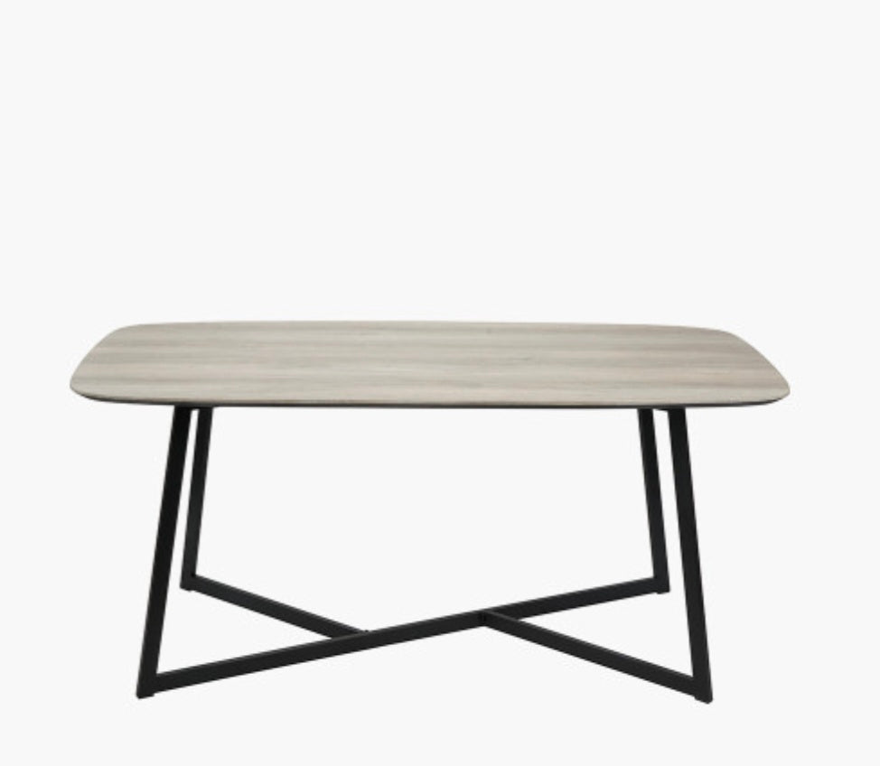Ukiah Grey Oak Veneer and Black Metal Dining Table