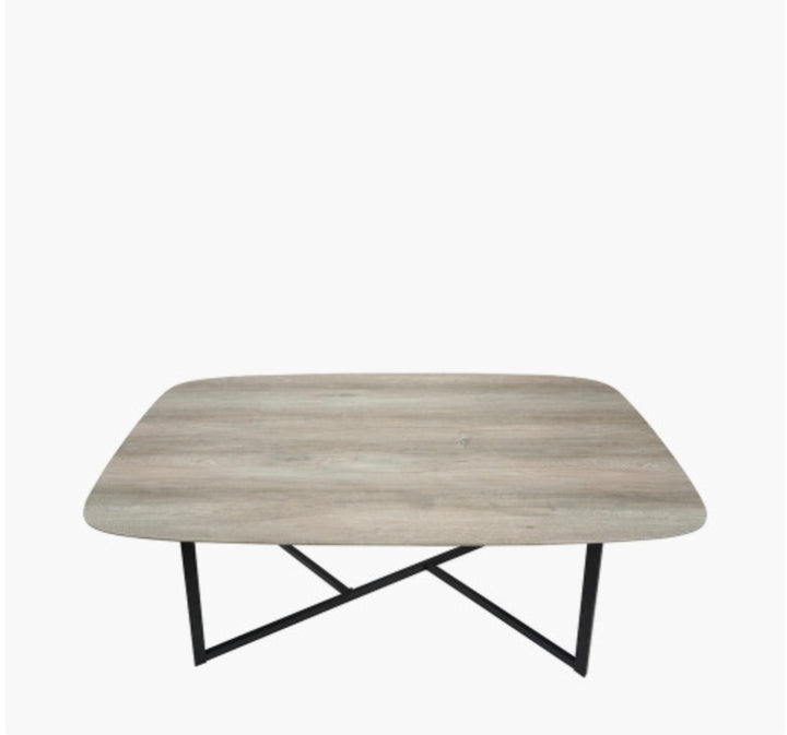 Ukiah Grey Oak Veneer and Black Metal Dining Table