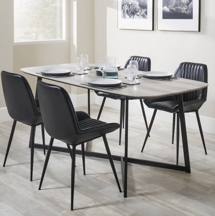 Ukiah Grey Oak Veneer and Black Metal Dining Table