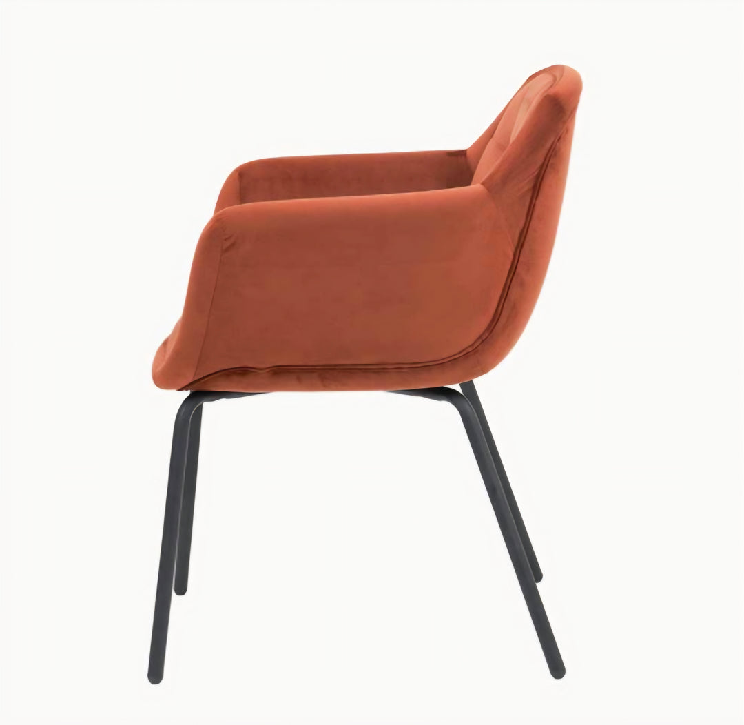 Alba Cinnamon Velvet and Black Metal Carver Dining Chair