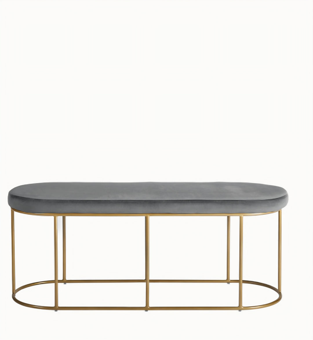 Nino Dove Grey Velvet and Gold Metal Bench