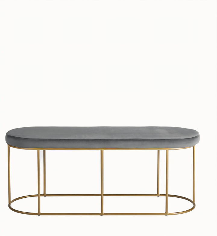 Nino Dove Grey Velvet and Gold Metal Bench