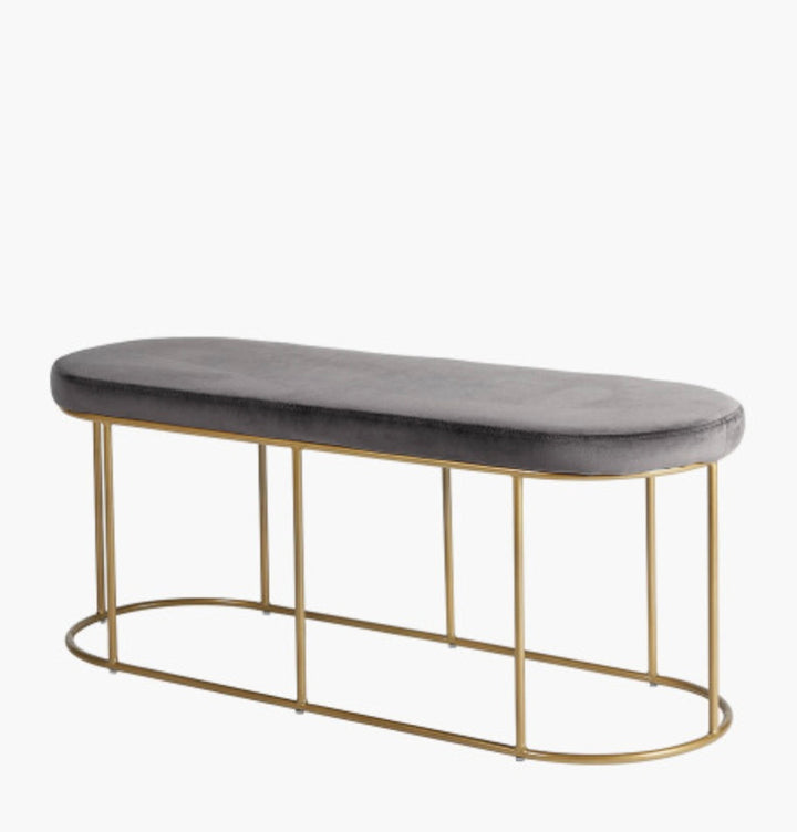 Nino Dove Grey Velvet and Gold Metal Bench