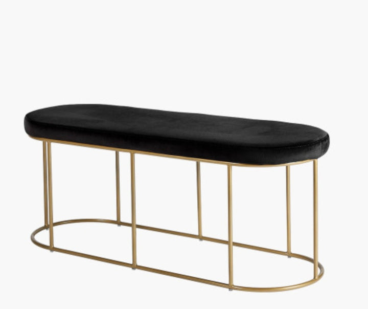 Nino Black Velvet and Gold Metal Bench