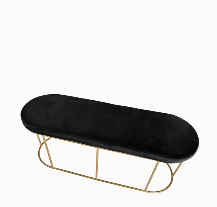 Nino Black Velvet and Gold Metal Bench