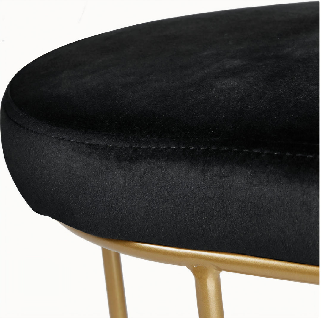 Nino Black Velvet and Gold Metal Bench