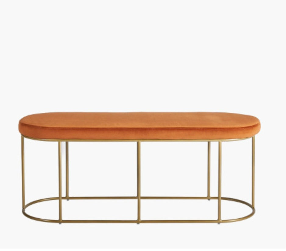 Nino Tobacco Velvet and Gold Metal Bench