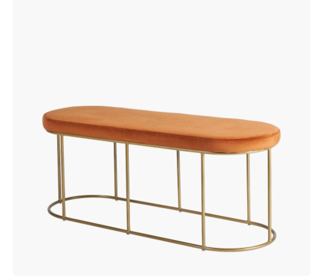 Nino Tobacco Velvet and Gold Metal Bench