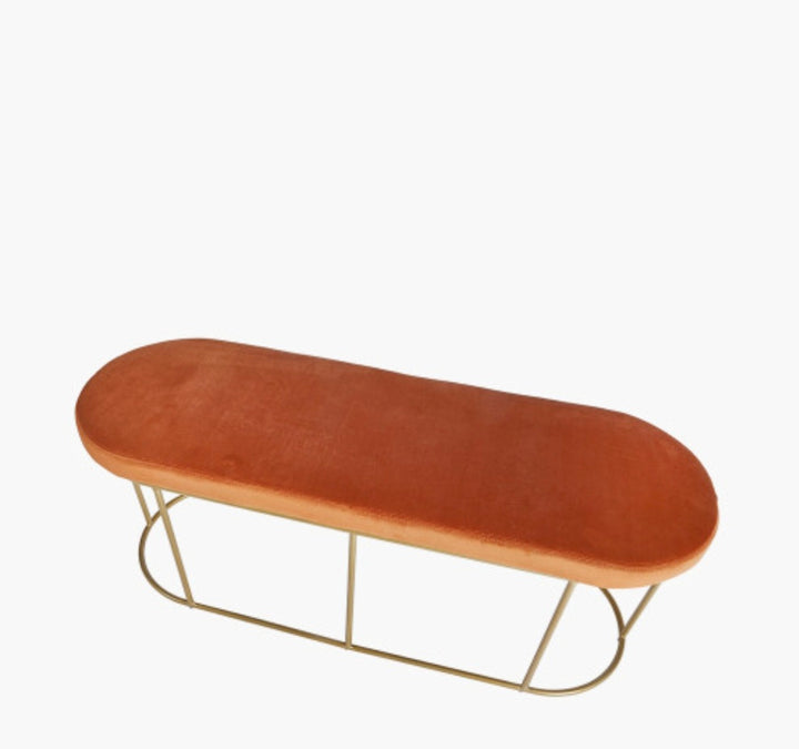 Nino Tobacco Velvet and Gold Metal Bench