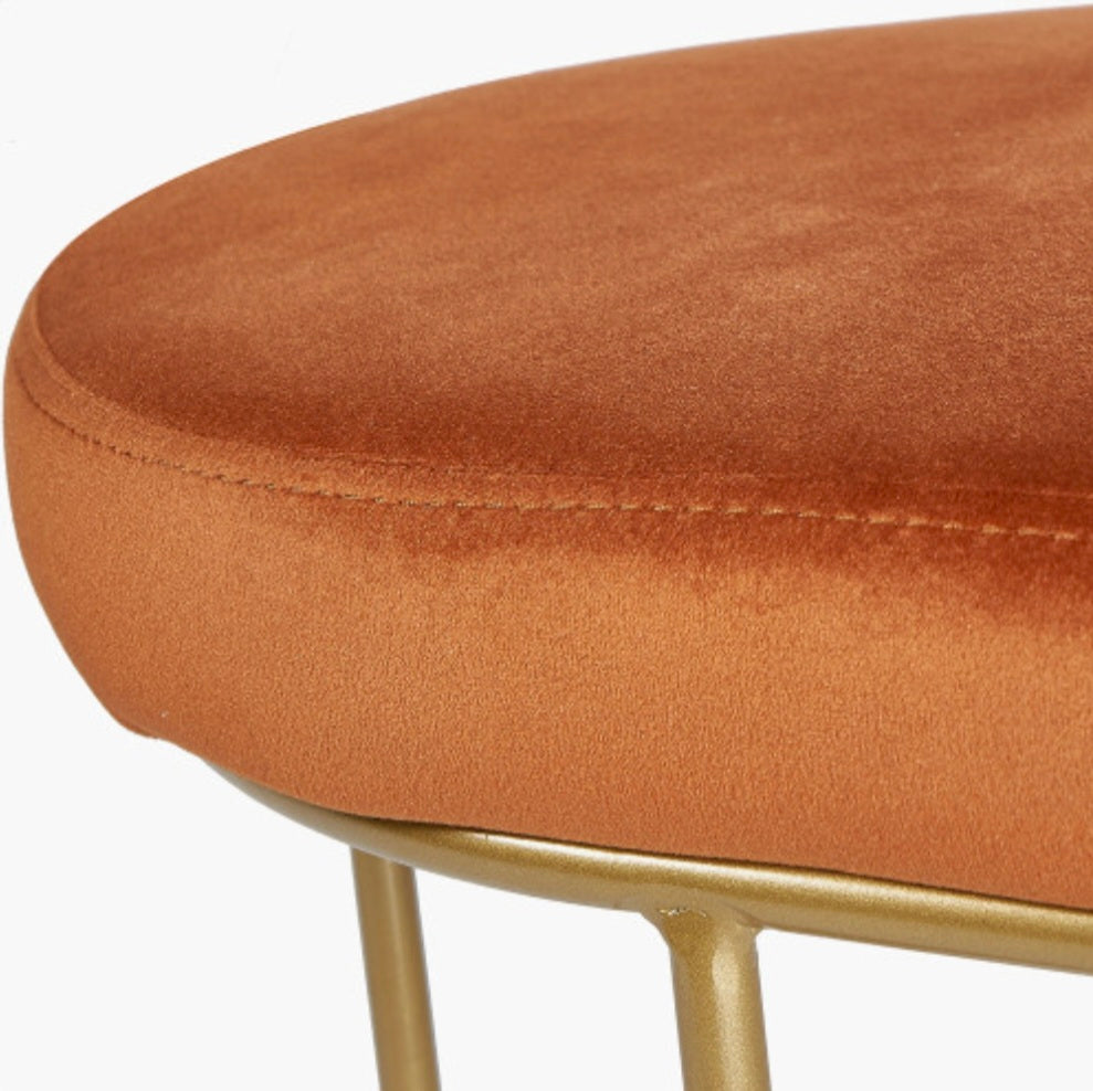 Nino Tobacco Velvet and Gold Metal Bench