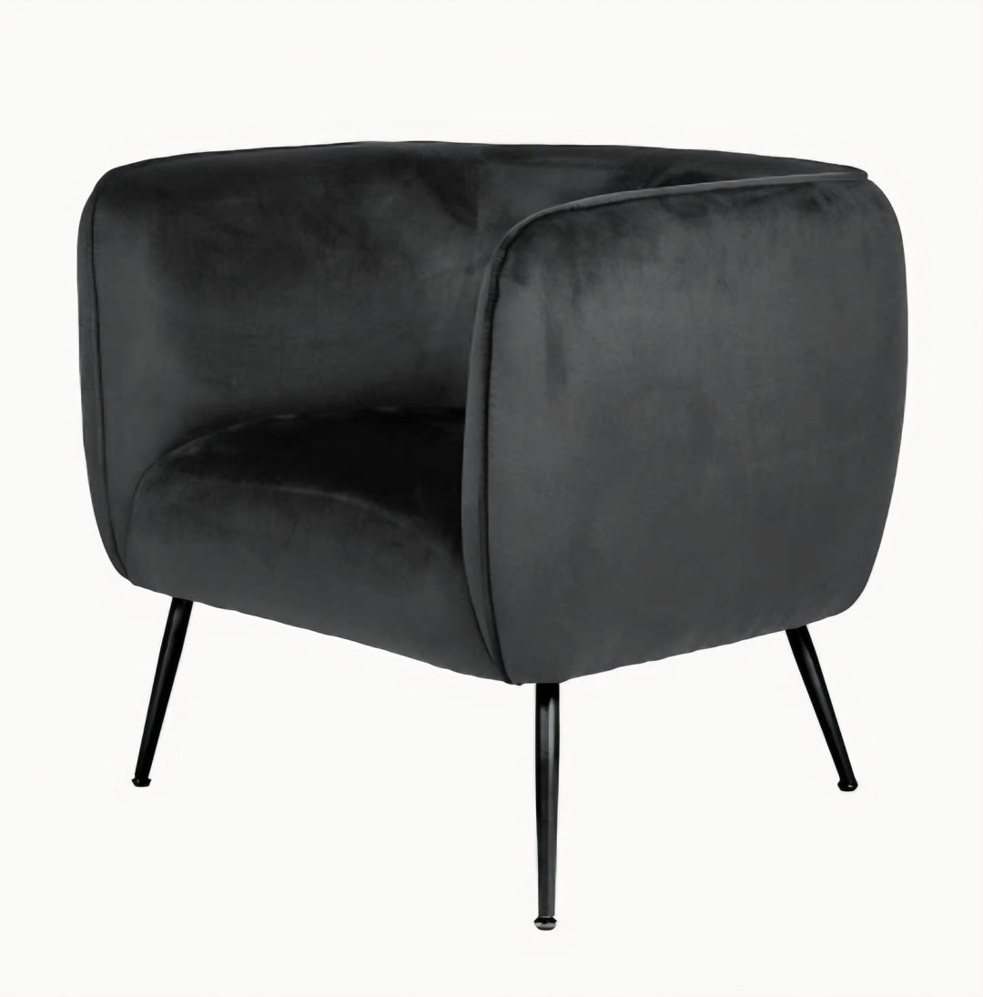 Lucca Black Velvet and Metal Armchair