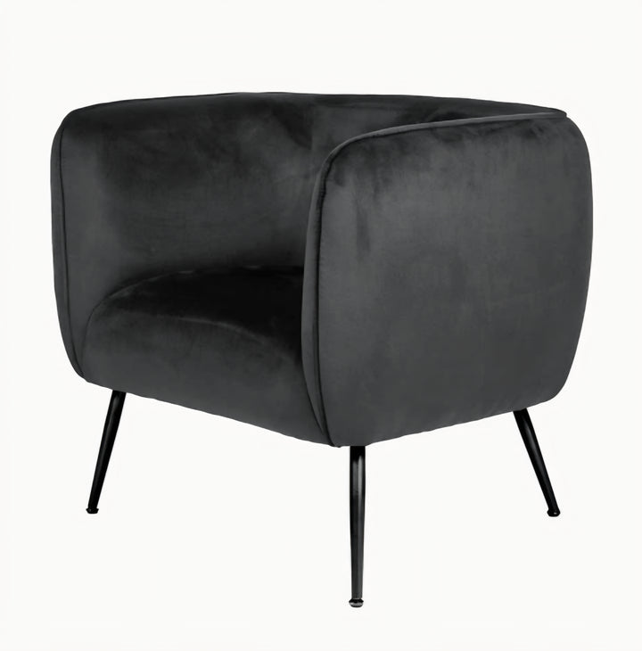 Lucca Black Velvet and Metal Armchair