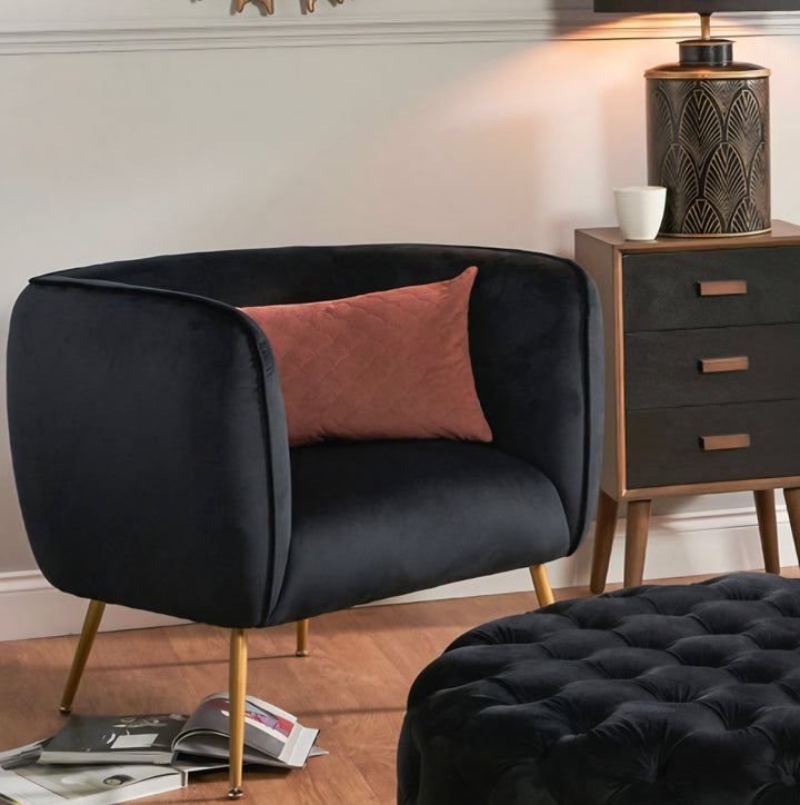 Lucca Black Velvet and Metal Armchair
