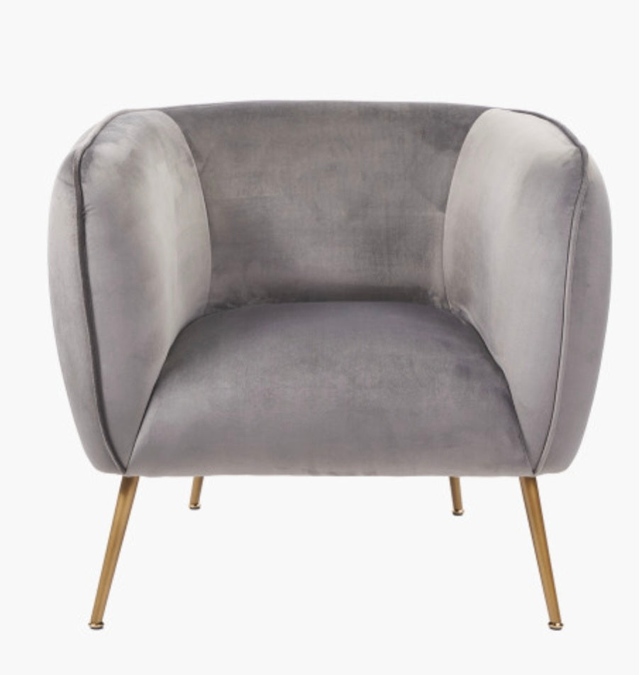 Lucca Dove Grey Velvet and Metal Armchair