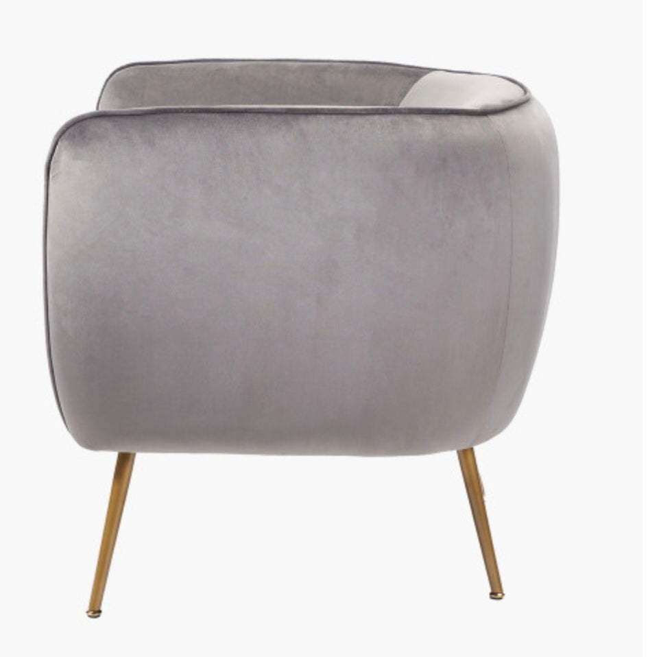 Lucca Dove Grey Velvet and Metal Armchair