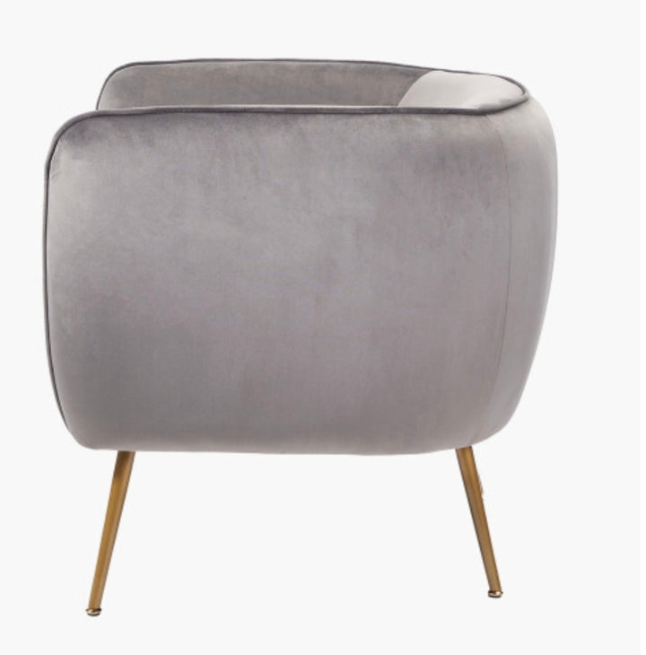 Lucca Dove Grey Velvet and Metal Armchair