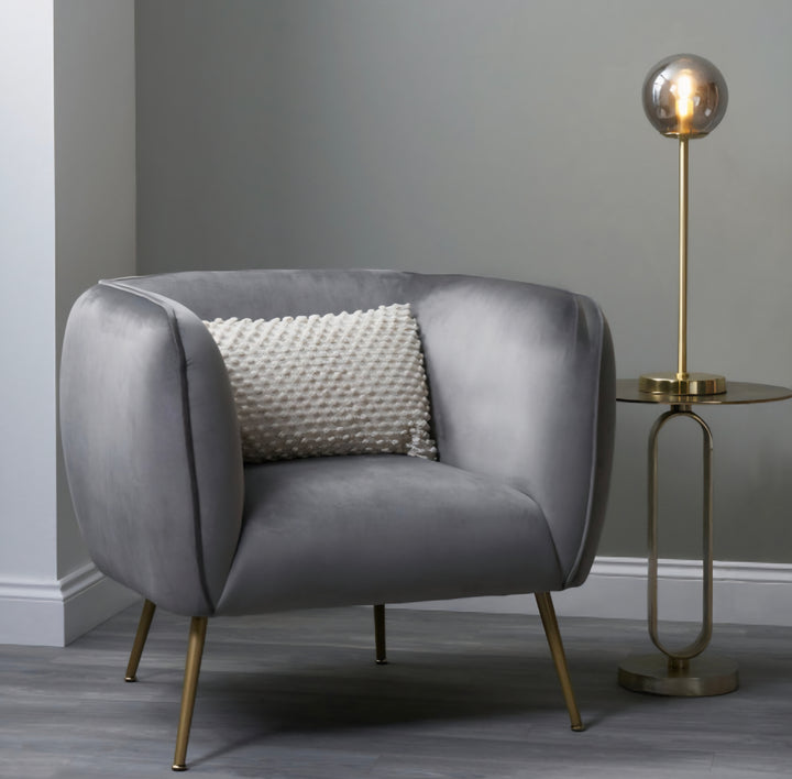 Lucca Dove Grey Velvet and Metal Armchair