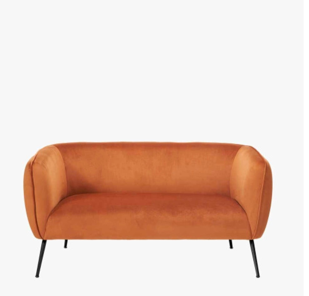 Lucca Tobacco Velvet and Metal Sofa